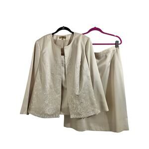 Kasper Mother of Bride/Groom Floral Pearl 3 Pc Formal Skirt Suit Plus Sz 18W
